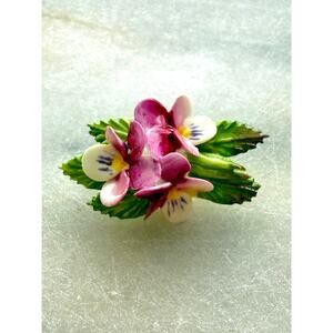 Vintage Pansy Flower Brooch/Pin Hand Painted Bone China Made in England Dainty
